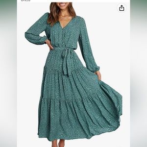 Boho long-sleeved v-neck leopard print ruffle tiered maxi dress